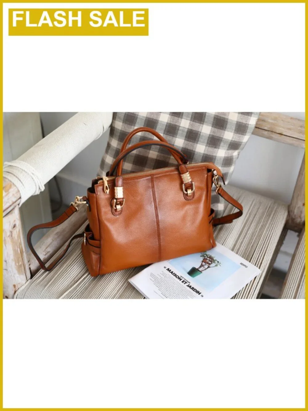 Genuine Leather Satchel Tote Crossbody Handbag with Detachable Strap
